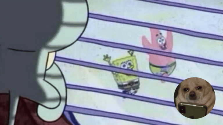 Edit sobre FOMO con meme de Bob Esponja (Calamardo mirando por la ventada a Bob y Patricio) y meme de perro triste.