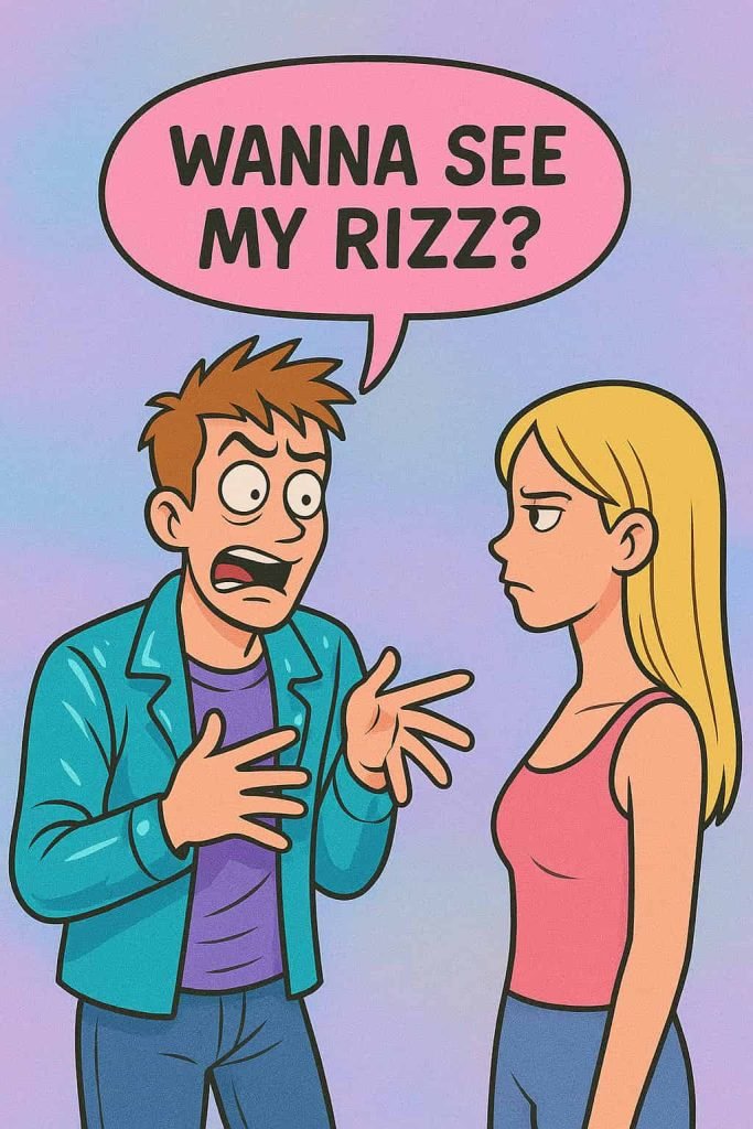 Hombre intentando usar su rizz y le sale mal. Imagen generada por Chat GPT (IA) el 12/11/2025 por Matías Conejeros, promt: "Genera la imagen de un joven probando su rizz (cortejo), pero en este caso le salió mal y quedo en ridículo (la imagen no debe ser realista)"