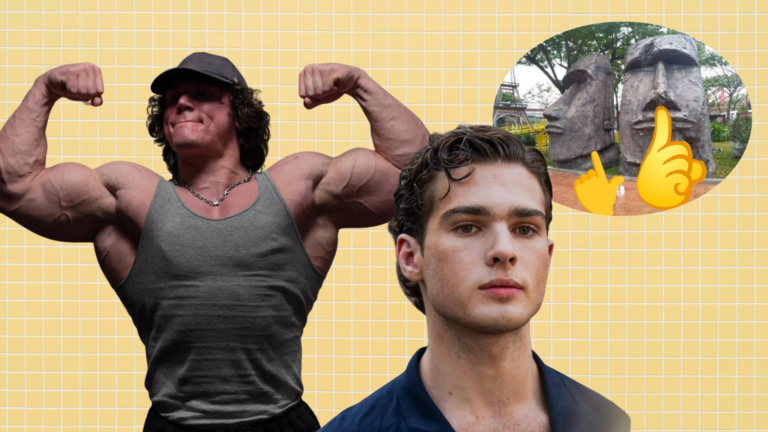 banner del concepto maxxing con Sam Sulek, Clavicular y un meme del Mewing