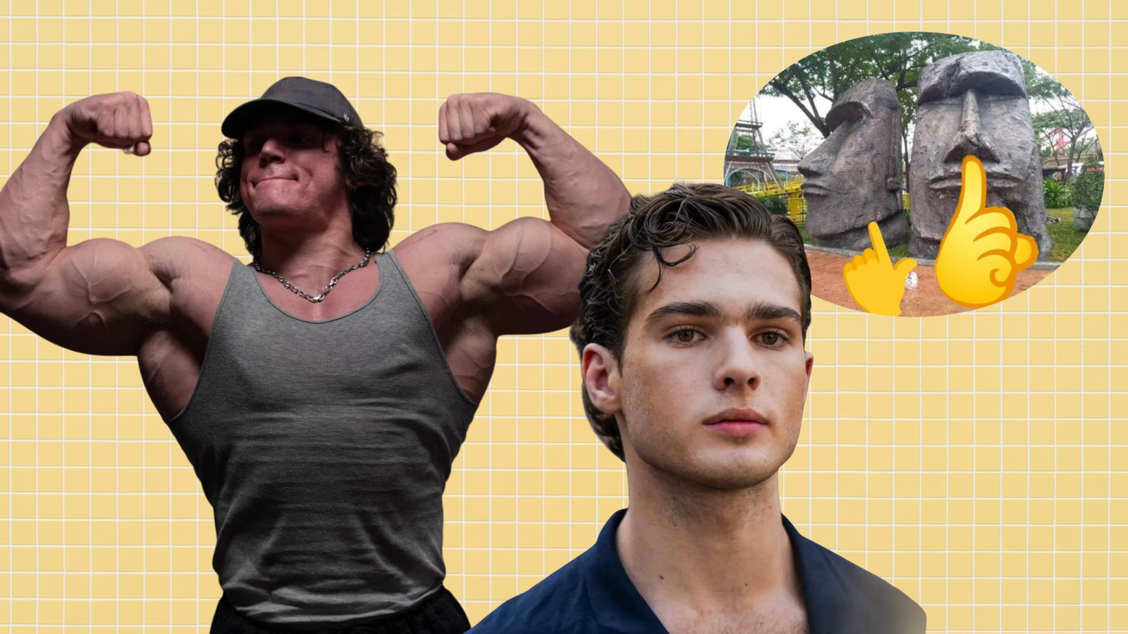 banner del concepto maxxing con Sam Sulek, Clavicular y un meme del Mewing